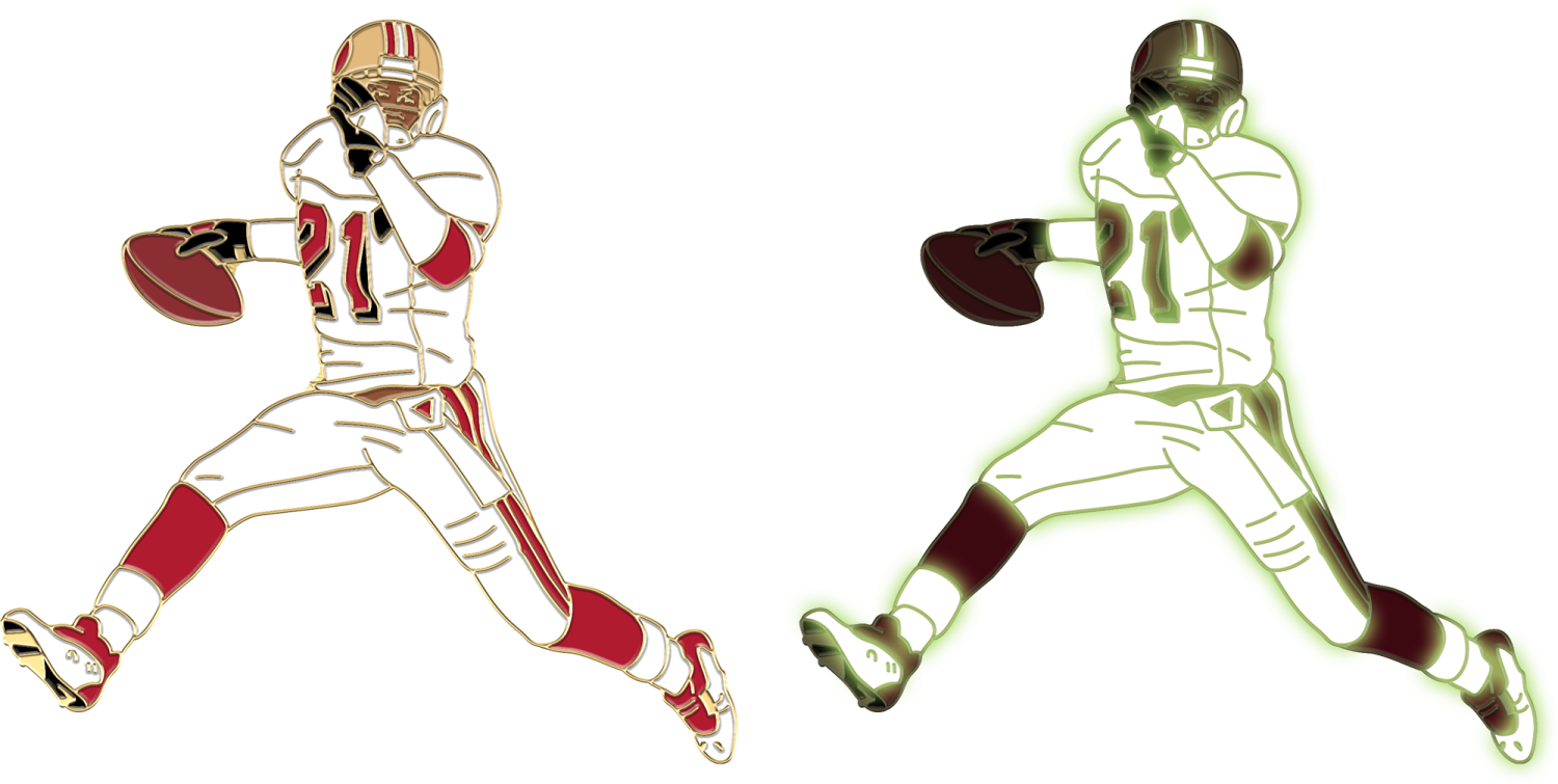 a drawing of two different types of football players