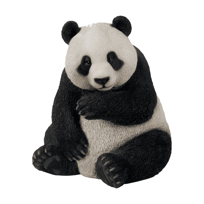 a black and white panda bear sitting down
