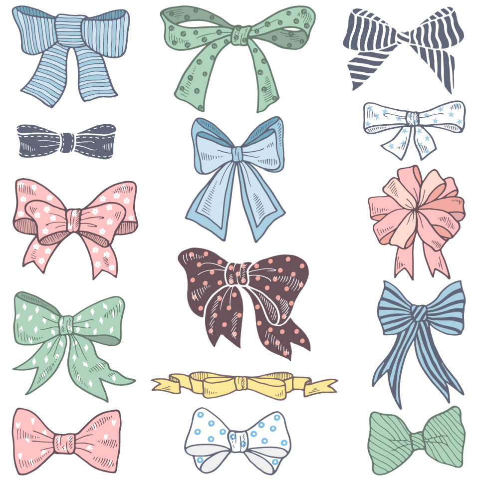 a set of colorful bows