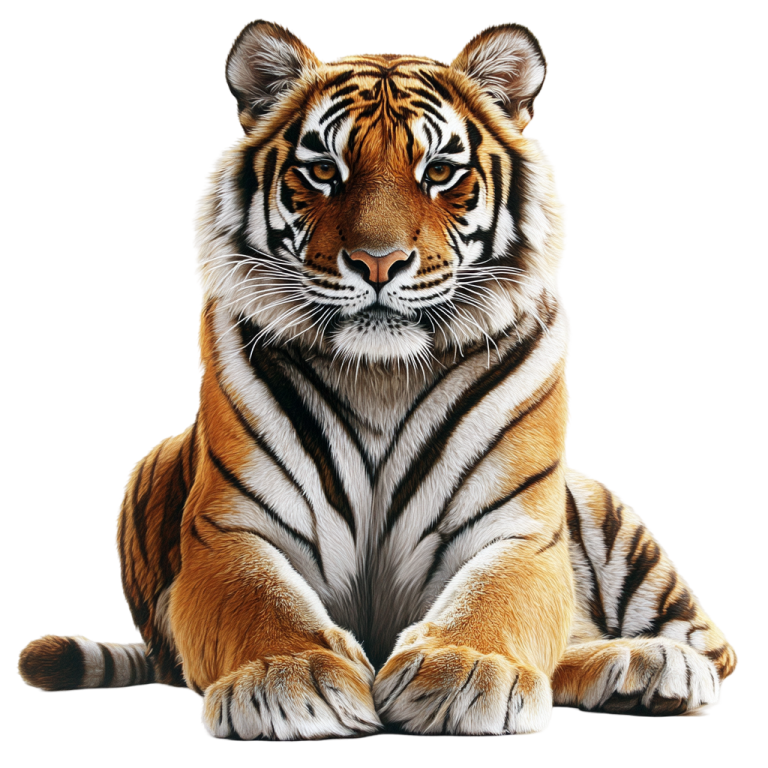 a tiger laying down on the ground