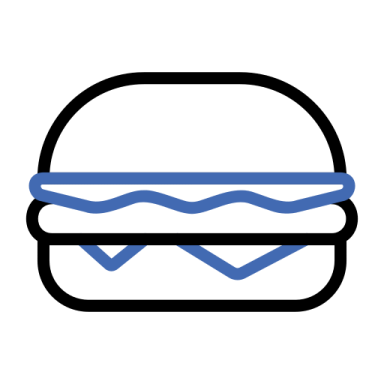 a hamburger with blue stripes on it