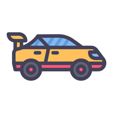 a yellow car with blue and red stripes