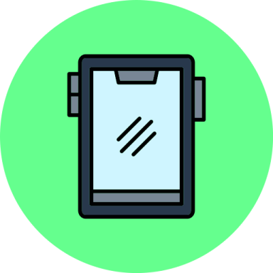 a clipboard with a green background