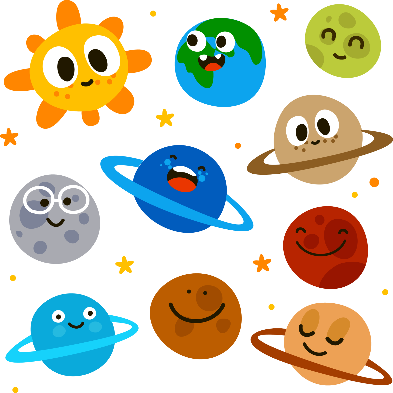 a bunch of different planets with faces