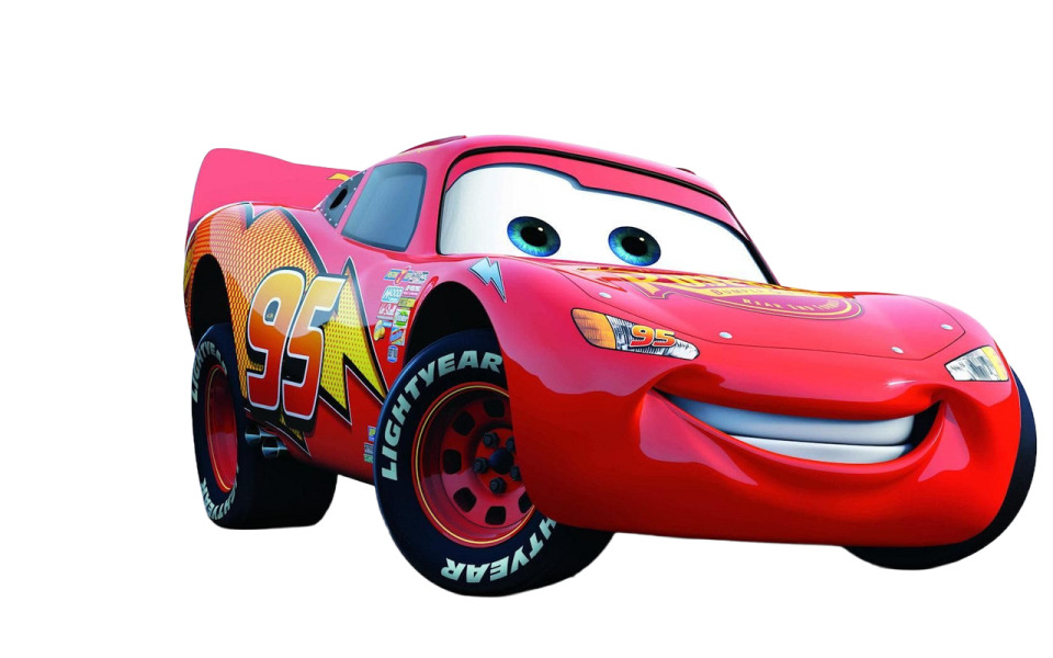 a red car with a big smile on it