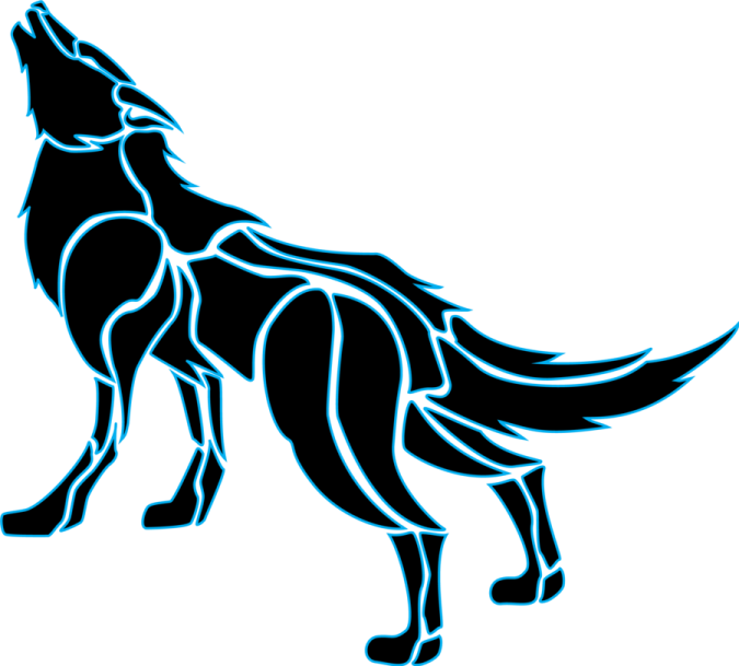 a black and white wolf silhouette on a white background