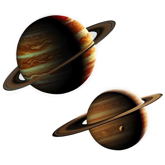 a pair of planets with the sun and saturn in the background