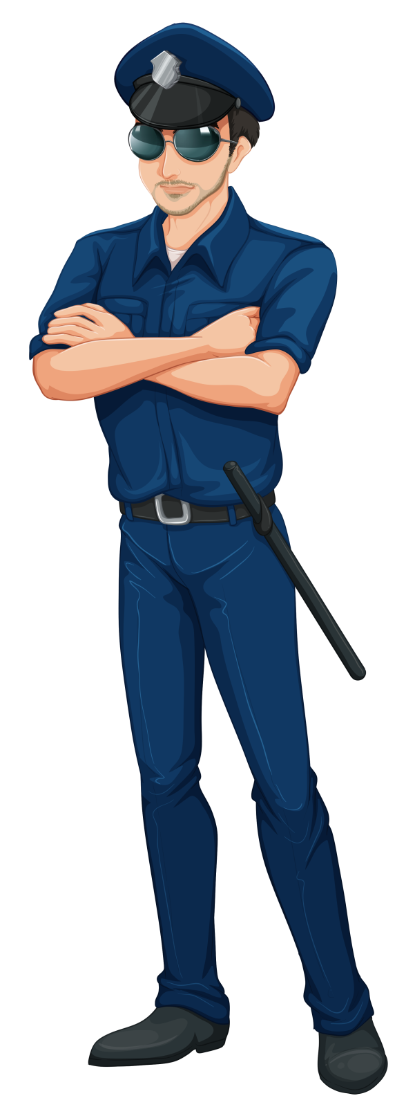 a policeman standing with his arms crossed