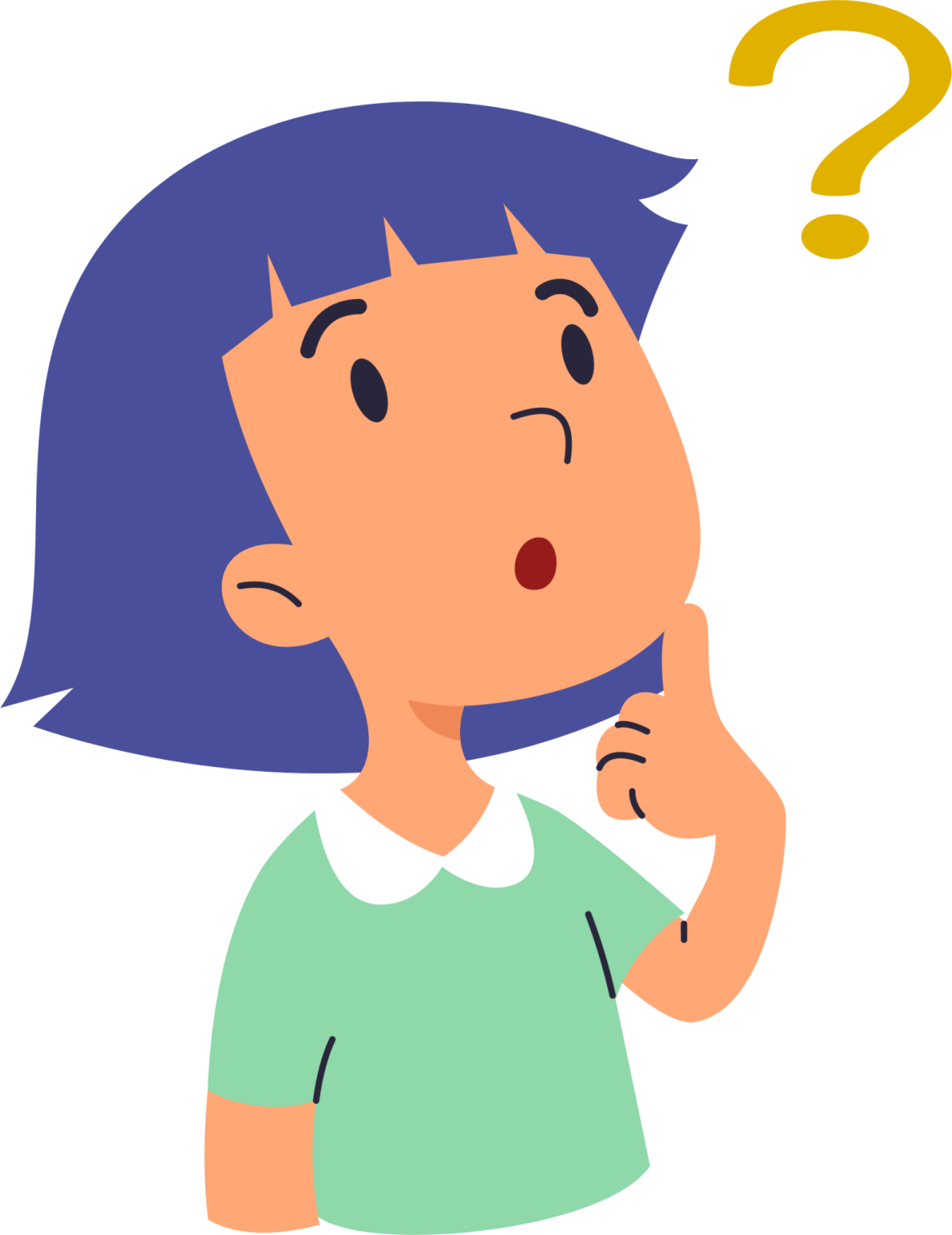 a girl with blue hair and a question mark