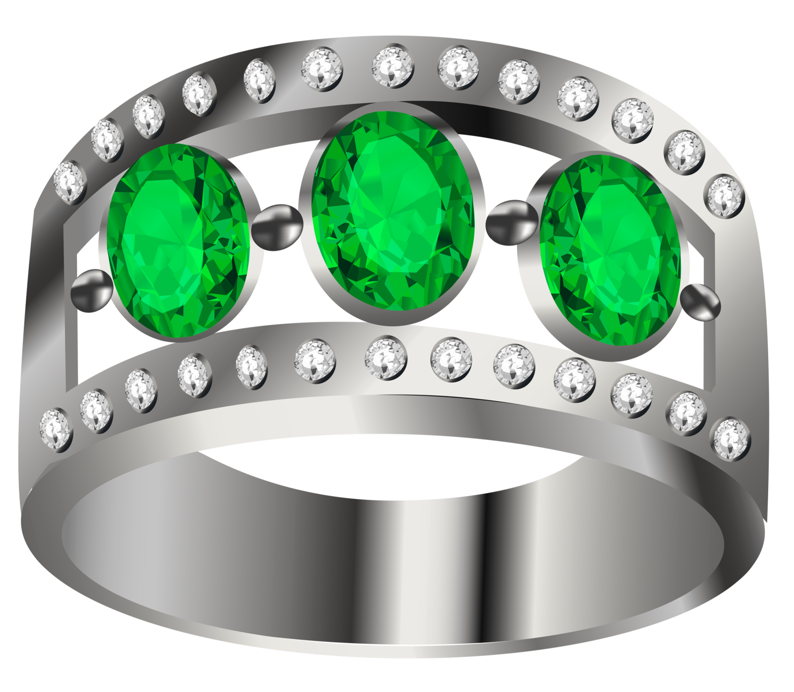 a ring with green gems and diamonds