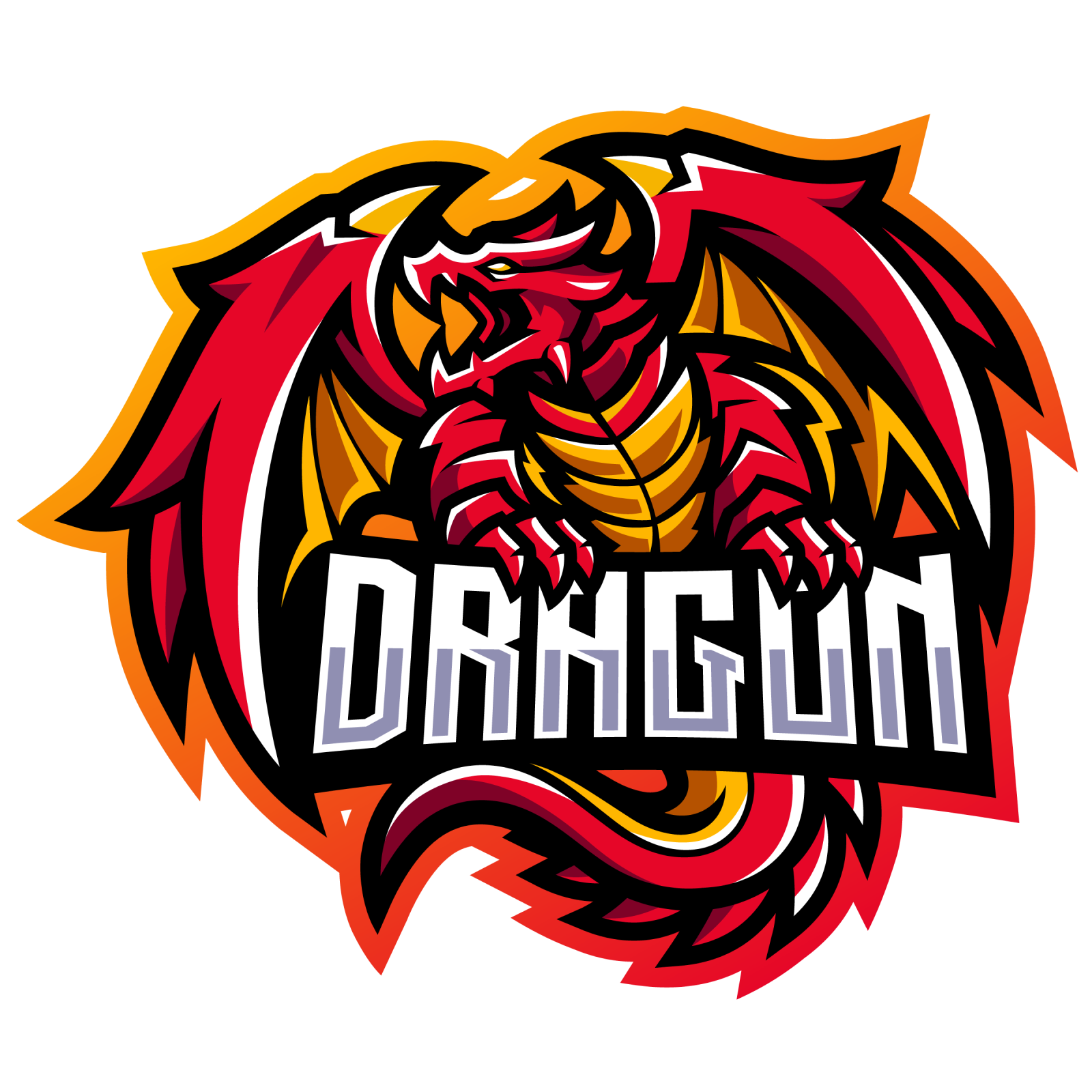 a red and yellow dragon mascot logo