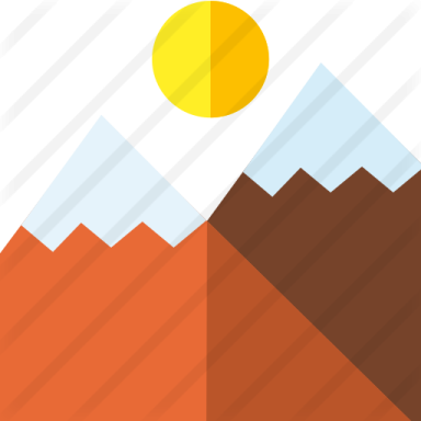 a mountain with a sun in the background
