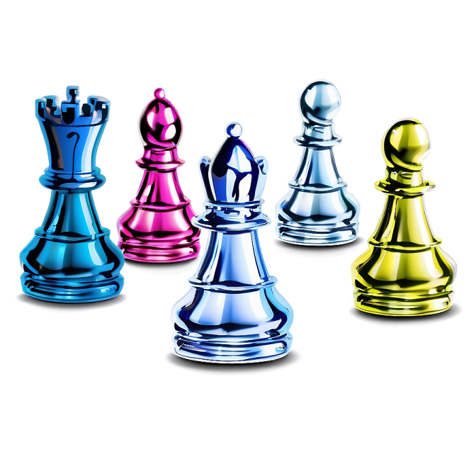 a group of chess pieces on a white background