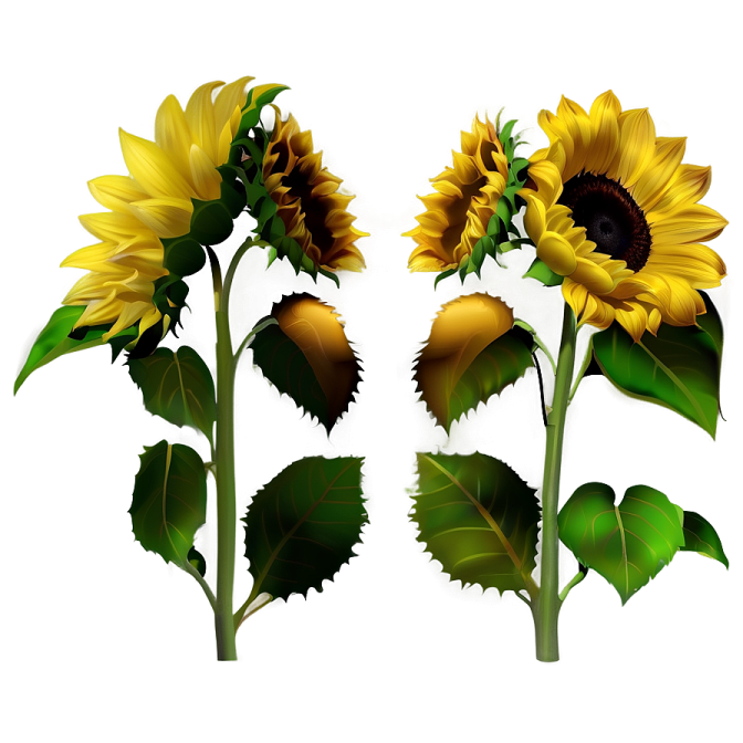 three sunflowers on a white background