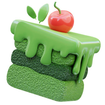 a piece of green cake with a cherry on top
