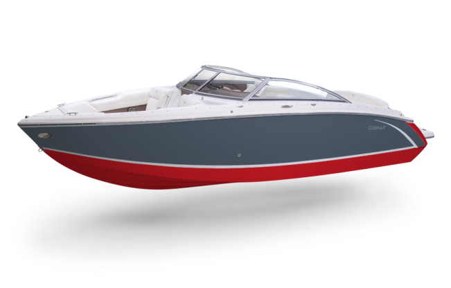 a white and red boat with a black hull