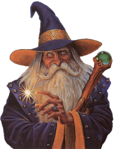 an illustration of a wizard holding a wand