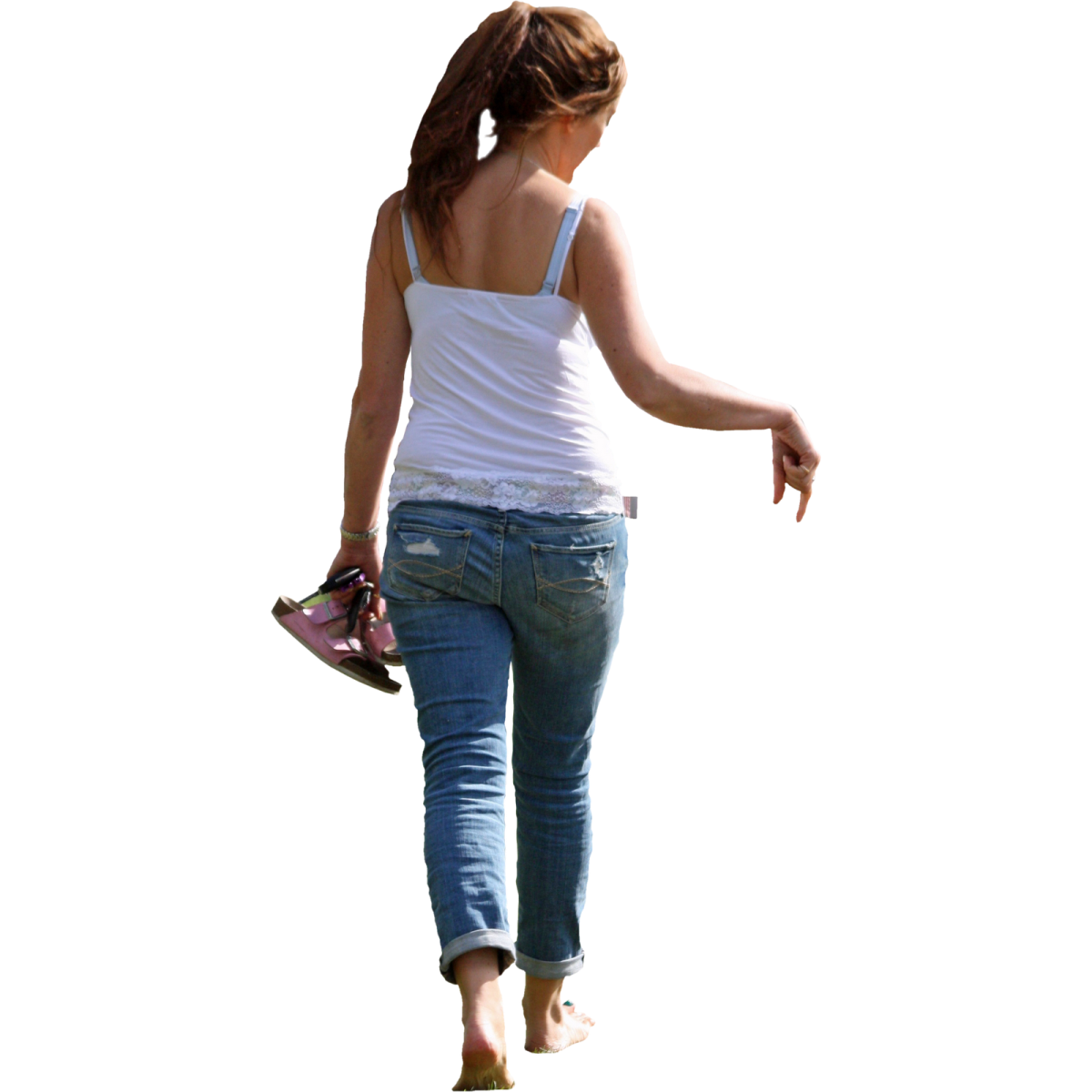 a woman in jeans and a white tank top