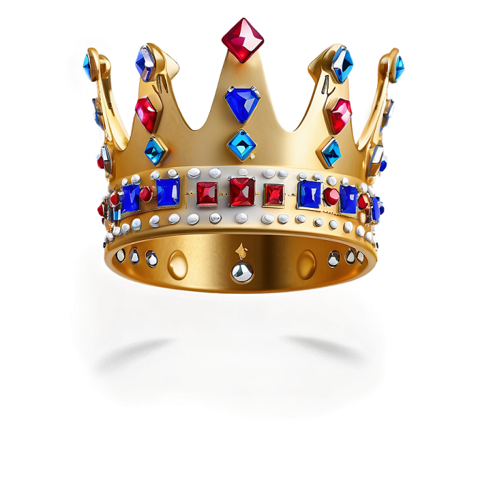 a gold crown with red, blue and white stones