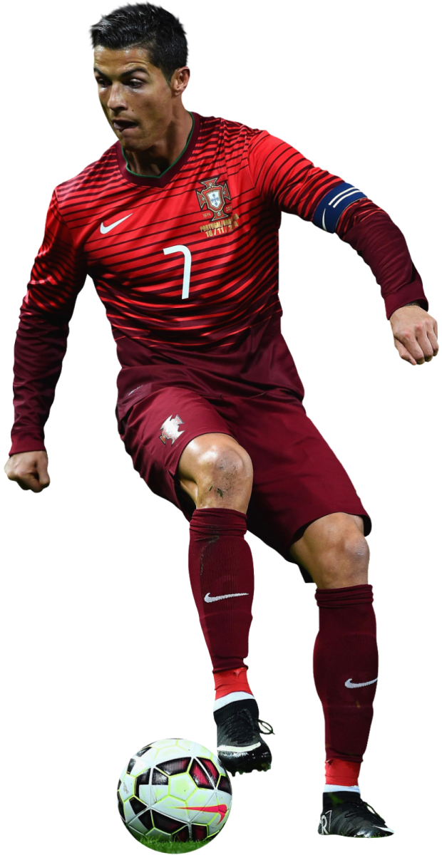 a man kicking a soccer ball on a white background