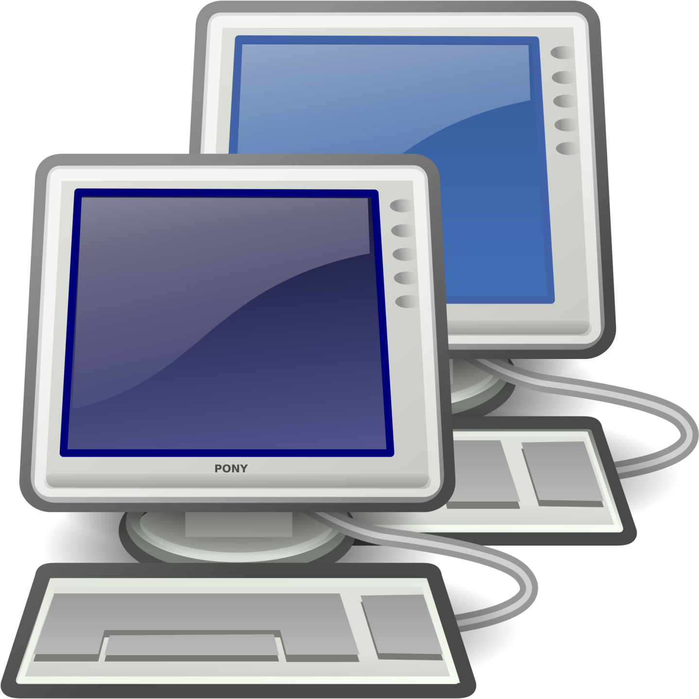 two computer monitors on a white background