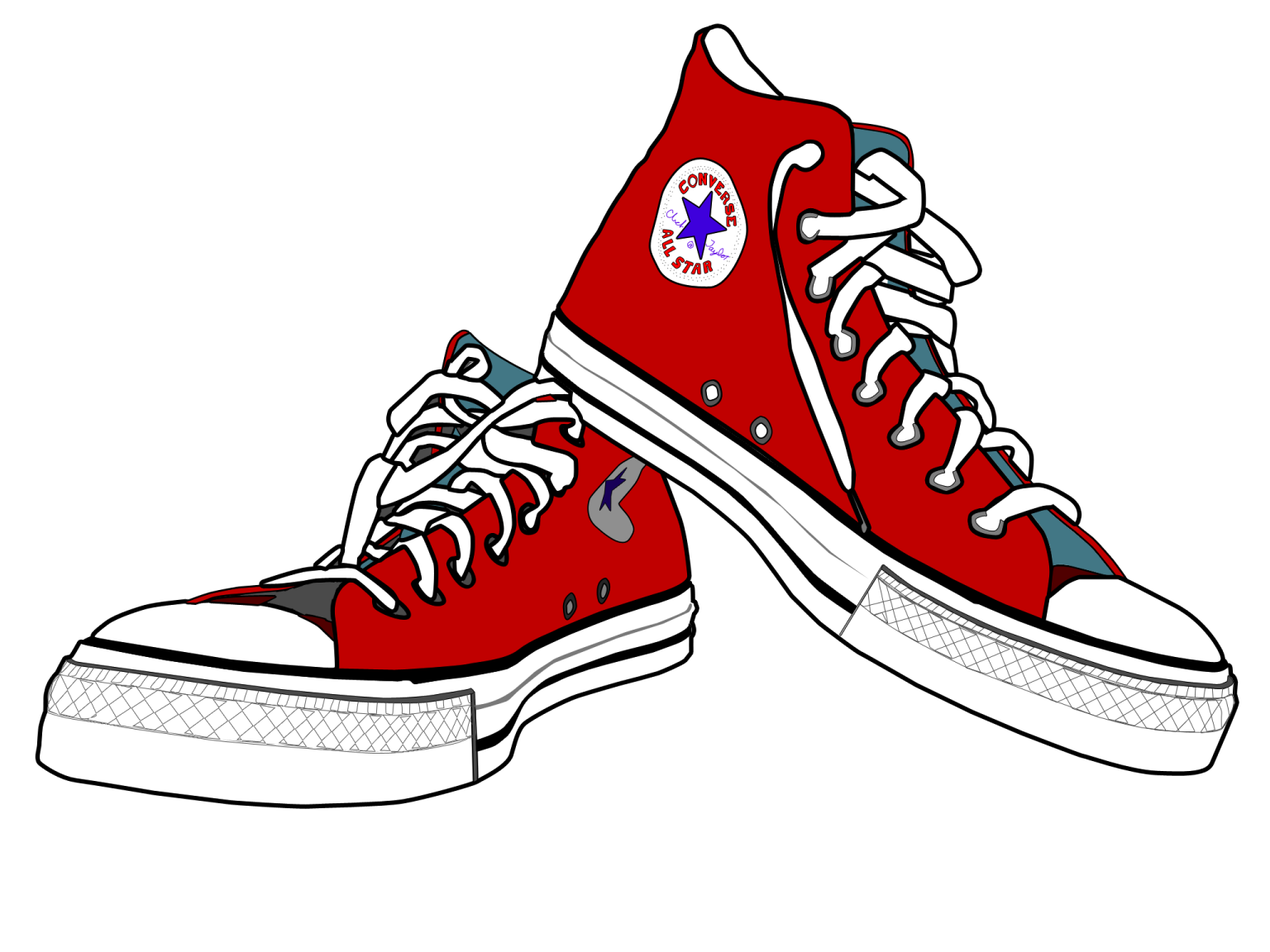 a pair of red sneakers with white laces