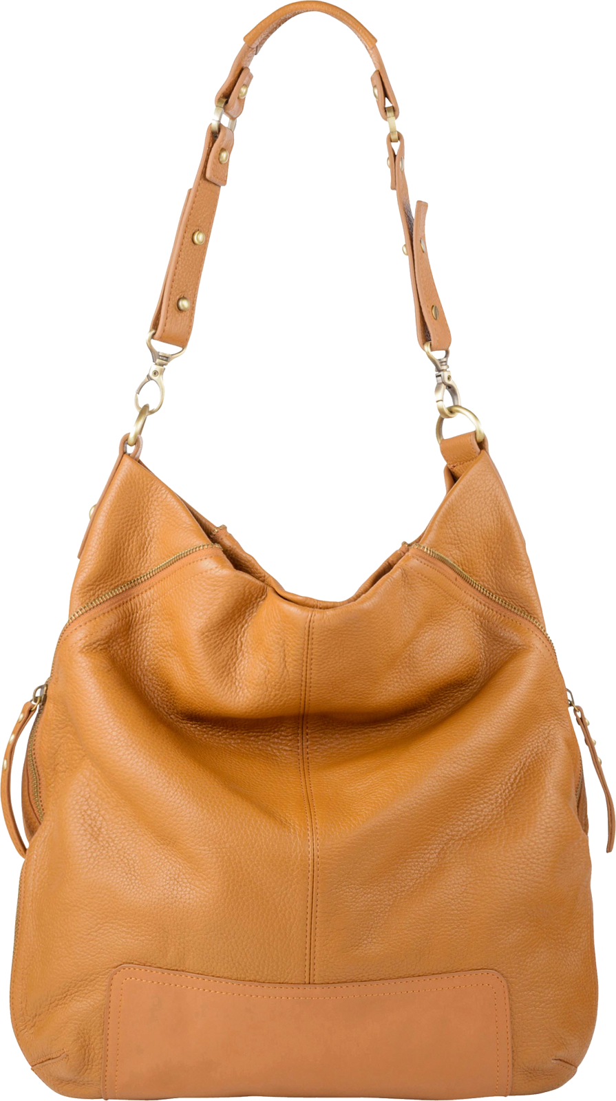 a large tan leather shoulder bag