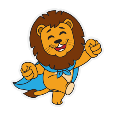 a cartoon lion in a blue dress