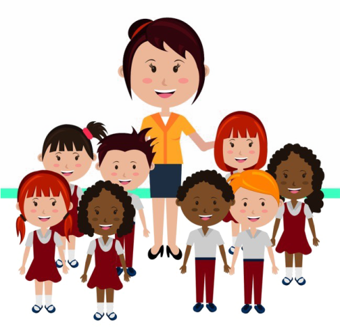 an illustration of a teacher with her students