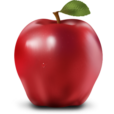 an apple with a leaf on it