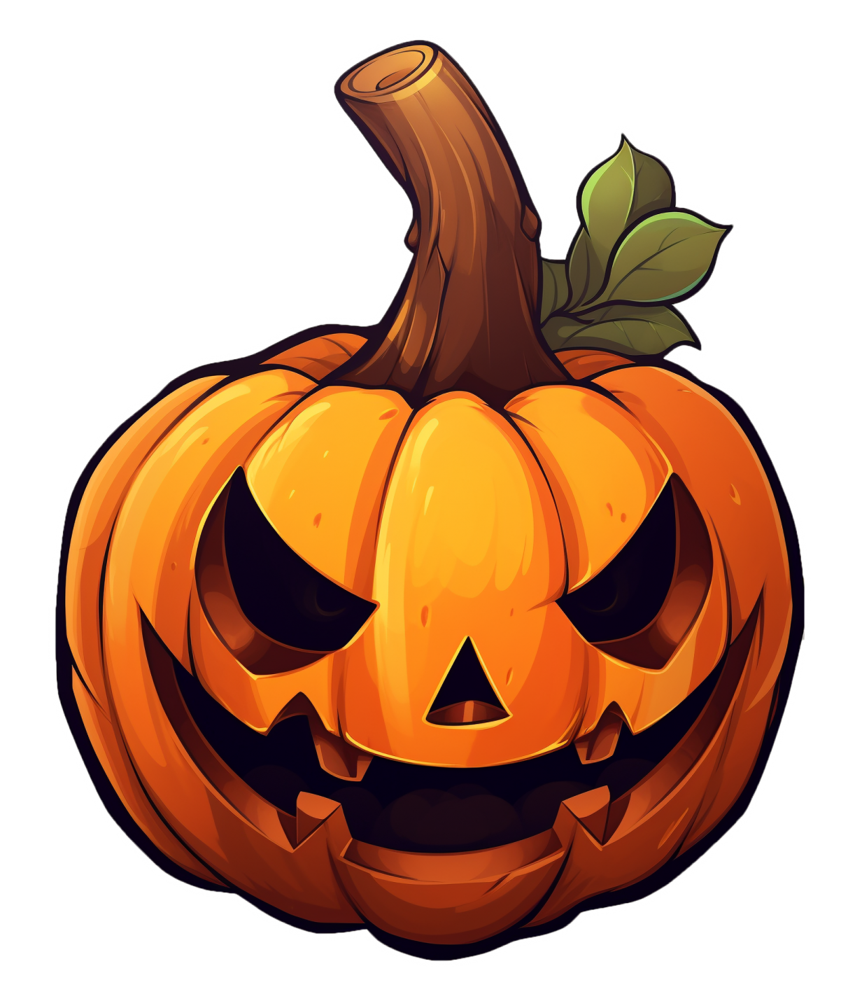 a pumpkin with a green leaf on top
