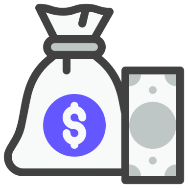 a bag of money next to a smart phone
