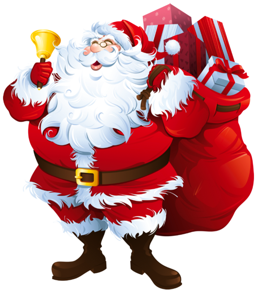 a cartoon santa claus holding a bag of presents