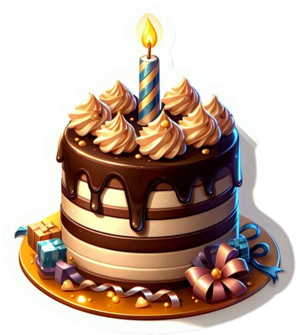a birthday cake with a lit candle on top