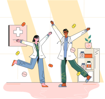 an illustration of two people jumping in the air