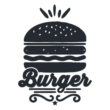 a hamburger with the word burger written on it