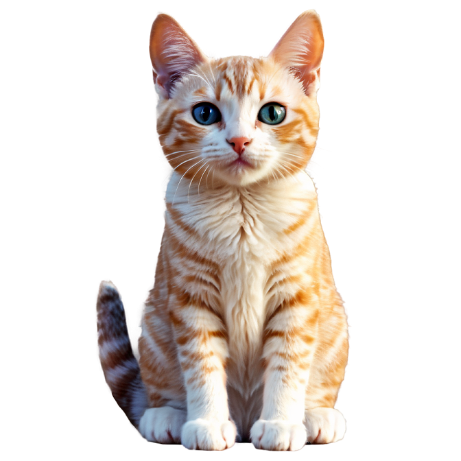 an orange and white cat sitting on a white background