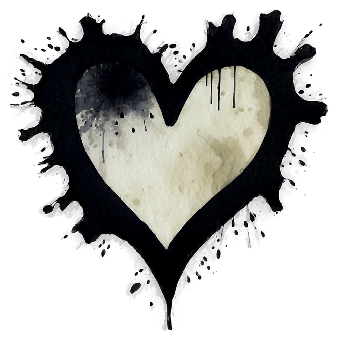 a black and white heart on a white background