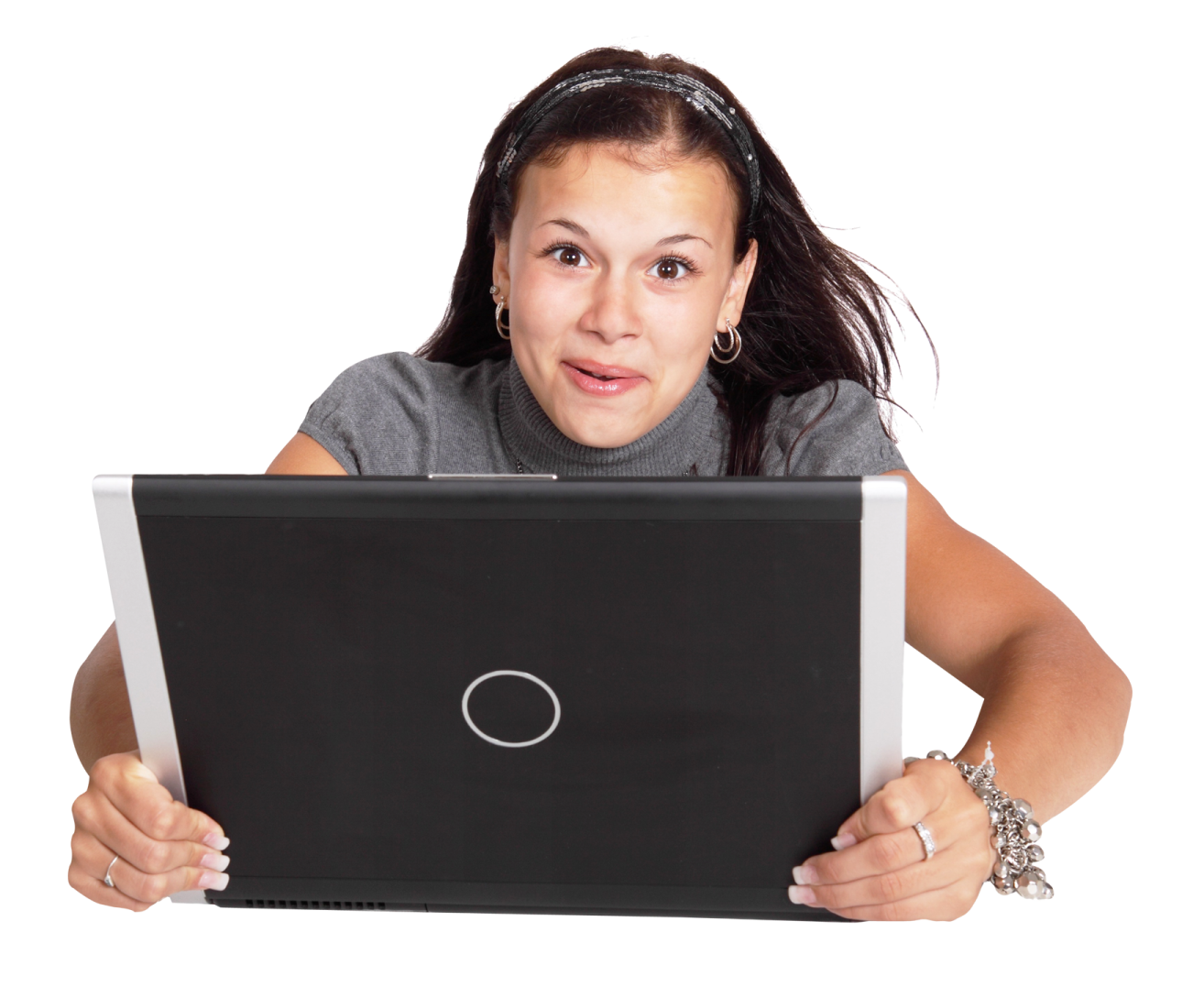 a woman holding a laptop