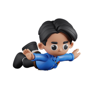 a cartoon character in a blue shirt and black pants