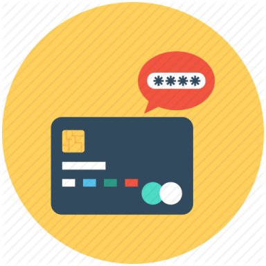 a credit card with a speech bubble above it
