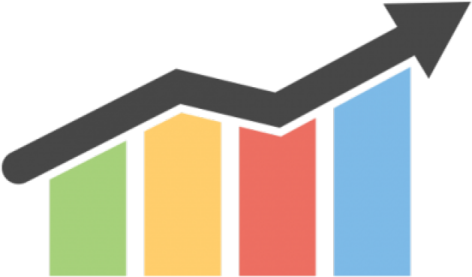 a bar chart with an arrow pointing upward