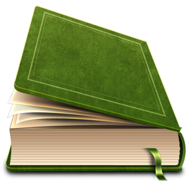 a stack of books with a green cover