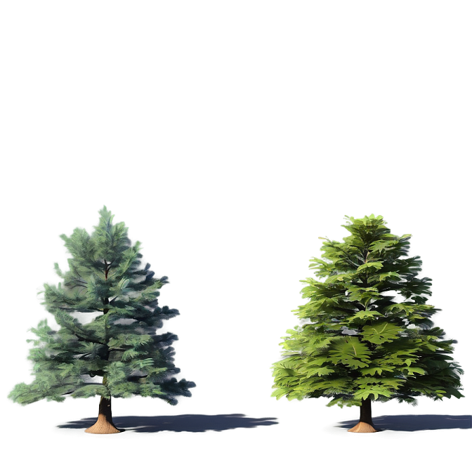 three different trees on a white background