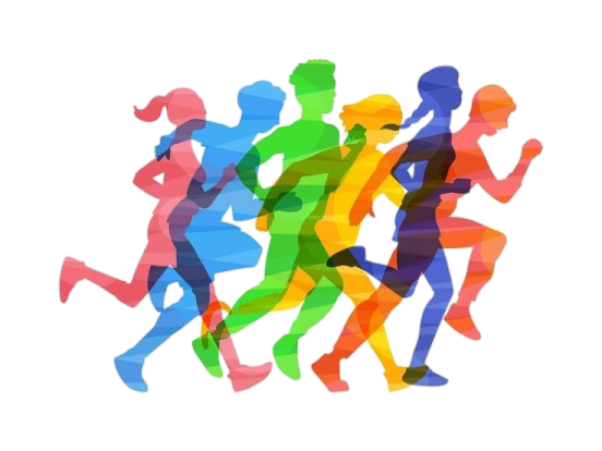 a group of people running together