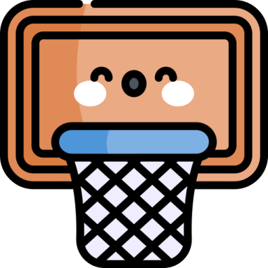 a cartoon basketball hoop with a smiling face