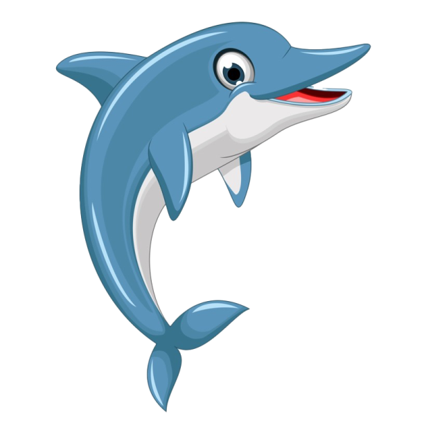 a cartoon dolphin with its mouth open