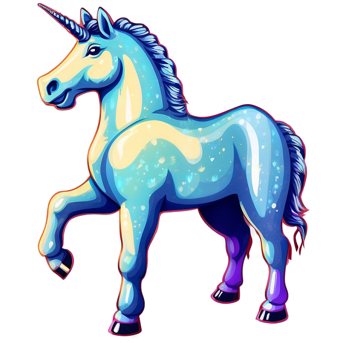 a blue unicorn standing on its hinds