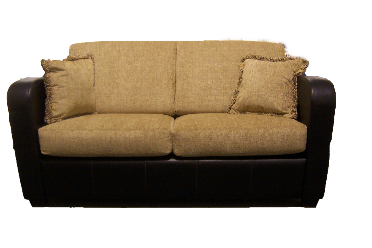 a brown couch with pillows on top of it