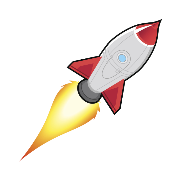 a red and yellow rocket with a white background